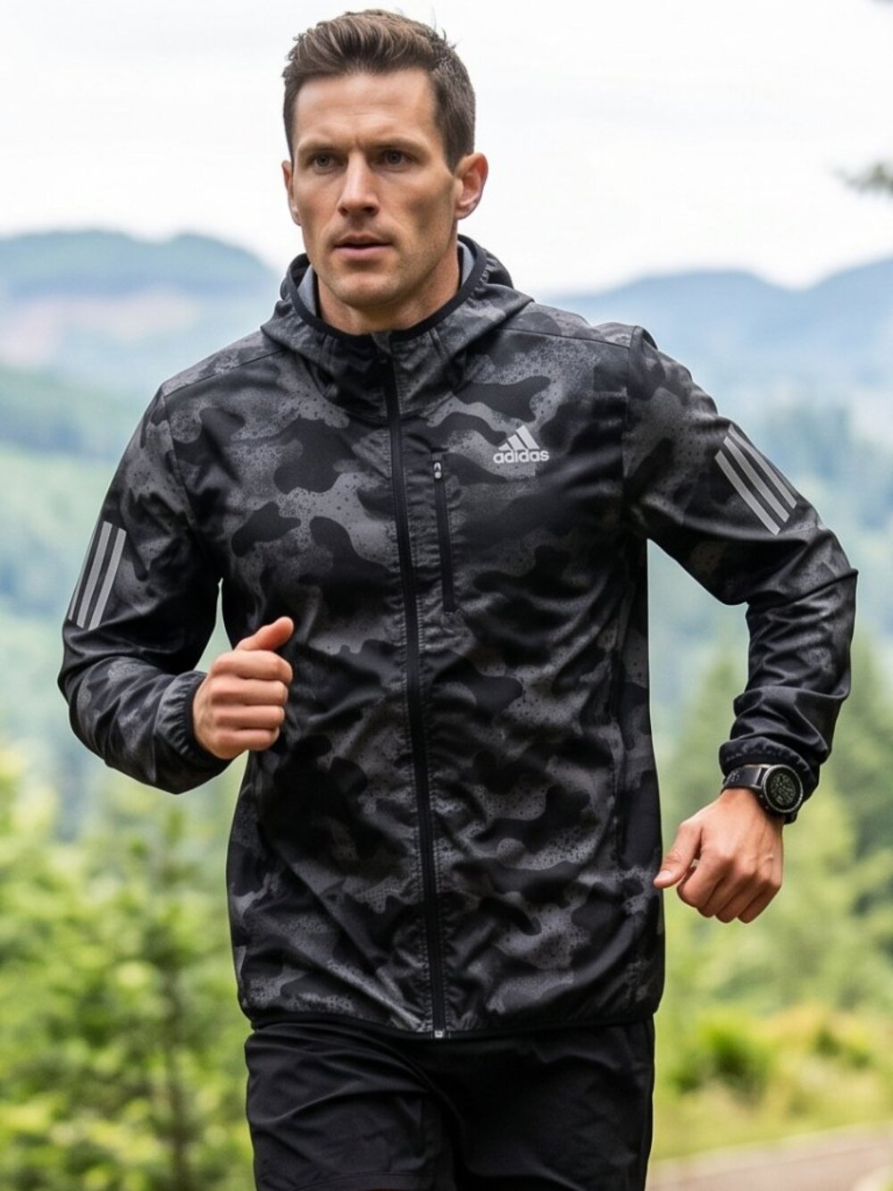 Adidas Own The Run Black Camo Running Jacket